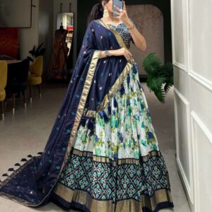 Women's Luxurious Tussar Silk Lehenga Choli with Intricate Prints & Can-Can Flair